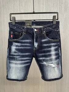 Mäns jeans man shorts kort denim för man blå sommarhalva byxor herr byxor hål metall knapp blixtlås skinny smal lappig vatten tvättad lönnblad designer topp-qua 539