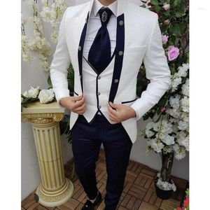 Garnitury męskie na zamówienie biały wzór Jacquard mężczyzn 3 sztuki Slim Fit Business Wedding Groom Blazer Codzienne zużycie stroje kamizelki spodni