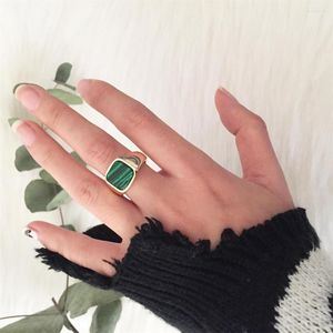 Cluster Rings Classic Gold Color Plating Peacock Blue Square Ring For Women Girl Elegant Chic Unique Party Modern Signet Casual Office