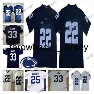 Thr Penn State Nittany Lions #22 John Cappelletti 25 Curt Warner 31 Paul Posluszny 33 Jack Ham Navy Białe Białe Psu Vintage Emerated Jersey