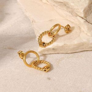 Hoop Earrings Uworld Double Twist Ring Hanging Stainless Steel 18K Gold Plated Party Gift Simple Jewelry Stud For Women