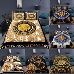 Sängkläder sätter lyx 3D Golden Baroque Style Print 2/3st Kids Sängkläder Set Bekvämt täcke täckning Kudde Hemtextil drottning och kung storlek 230605
