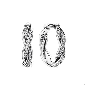 Orecchini a cerchio in argento sterling 925 Twist Of Fate per Pandora Crystal Diamond Circle Orecchini gioielli di design per donne Ragazze Orecchini da sposa di lusso con scatola originale