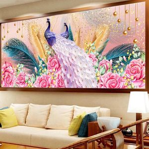 Ponto 5d DIY Diamond Bordado de pavão de pavão de layout completo kit de pintura de diamante arte pintura de parede sala de estar decoração de casa