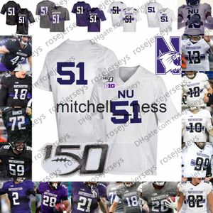 MIT8 2019 Northwestern＃13 TREVOR SIEMIAN 51 PAT FITZGERALD 28 JEREMY LARKIN 11 AIDAN SMITH BLACK GREA PURPLE WHITE VINTAGE CFB 150th Jersey 4XL