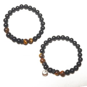 8mm Natural Stone Handmade Heart Beaded Strands Charm Bracelets Party Club Elastic Fashion Jewelry For Men