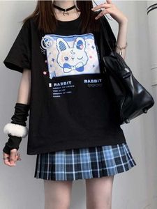 T-Shirt Deeptown Kawaii Anime Graphic Summer Cute Cartoon Crescent Rabbit Stampa T-shirt Harajuku Top Abbigliamento coreano da donna P230603