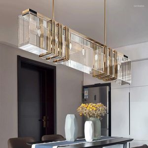 Hängslampor American Luxury Crystal Chandelier matsal Living Golden Luster Straight Hanging Lighting Inomhusremsa