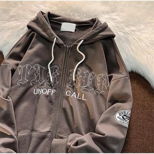 Damen Hoodies Gothic Hoodie Mantel Frauen Harajuku Straße Y2K Kleidung Frühling Langarm Zip Up Sweatshirts Vintage Loose Letter Hooded