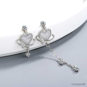 Charm Trendy Silver Needle Heart Dream Planet Drop Earrings for Women Long Tassel Earring R230605