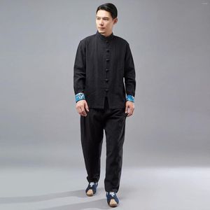Ethnic Clothing Men Cotton Linen Chinese Traditional Tang Tops Mandarin Collar Cardigan Japanese Harajuku Kimono Casual Loose Robe Gown