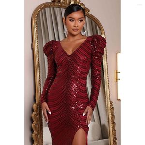 Casual Dresses African Elegant Lady Party Dress Fashion Sequin Maxi Burgundy Long Sleeve Prom Evening For Women 2023