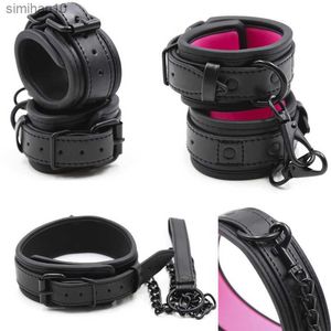 Weiches PU-Leder SM-Produkte Handgelenk- und Knöchelhalsband-Leine-Set BDSM-Sklave-Bondage-Sex-Cosplay-Zubehör L230518