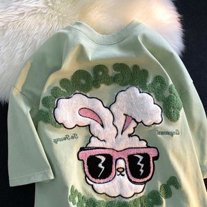 Женская футболка Cotton American Retrofling Flocking Rabbit Complete Foot-Funt Men Men and Women Brand Brand Loak Top Top Top Top футболка 230603