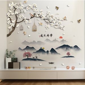 Grande estilo chinês arte adesivos de parede faça você mesmo árvore bambu paisagem decoração para casa papel de parede removível vinil mural pôsteres decorações