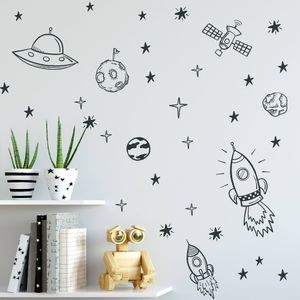 Space Wall Decals för Boy Room Ytter Space Nursery Wall Sticker Decor Rocket Ship Astronaut Vinyl Decal Planet Decor Kids ZB163