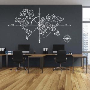 Stor värld MAPE COMPASS Väggdekal reseäventyr Exploration Global Earth Vinyl Wall Sticker Office Classroom Kids Room