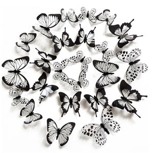 12/24 PCS Black White 3D Butterfly Wall Sticker Wedding Decoration Bedroom vardagsrum Heminredning Fjärilar Dekaler