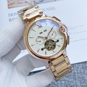 Män kvinnor Business tank Tourbillon Automatisk Mekanisk Lovers Klocka rostfritt stål blå klocknål Safirlins djupt vattentät mode present armbandsur