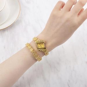 Zegarek na rękę moda dla kobiet zegarki luksusowe kryształową bransoletę na rękę sukienkę na rękę damskie złoto bransoletki 2pcs z pudełkiem