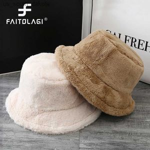 Mody kobiety puszyste futrzane czapka wiadra zima ciepło miękki pluszowy rybak Panama Cap Femme Vintage Lopard Bob Sunbonnet Visors Gorro L230523