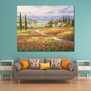 Paisagem mediterrânea Arte em tela Poppy Fields Sung Kim Arte pintada à mão pintura a óleo decoração costeira para casa nova