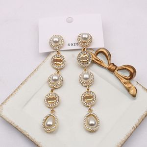 Earring stud Gold Plated Designer Brand Earring Double Letter Pearl Long Pendant Stud for Women Wedding Party High Quality Jewerlry Accessories