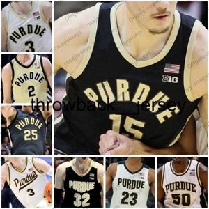 thr Custom NCAA Purdue Boilermakers Maglie da basket 15 Zach Edey 3 Braden Smith 2 Fletcher Loyer 1 Caleb Furst Maglia nera bianca oro grigia per uomo Donna Gioventù Bambini S