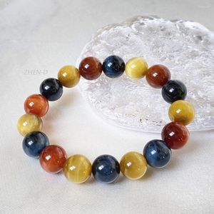 Strang ZHEN-D Schmuck Natürliche Bonbonfarbe Tigerauge Stein Edelstein Perlen Armband Buntes Rot Blau Gold Schönes Geschenk für Freundin Mädchen