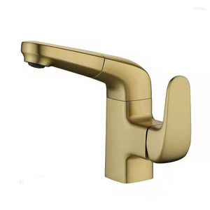 Bathroom Sink Faucets Solid Brass Bahroom Basin Faucet Pull Out & Cold Mixer Tap Single Lever Deck Mounted Gun Grey/Brushed Gold/Chrome