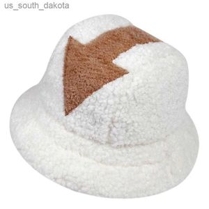 appa bucket hat Lamb wool hat winter warm Fishing Caps Faux Fur Arrow Symbol Printed Bucket Hat Men Women tide Flat Top Hats L230523