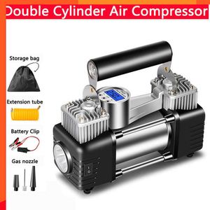 Nuovo gonfiatore da 300 W 150PSI Compressore d'aria portatile a doppio cilindro Gonfiatore per pneumatici con torcia a LED Gonfiatore per pneumatici per impieghi gravosi 12V