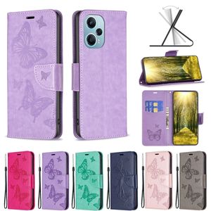 Carteira de couro do plutônio da impressão da borboleta para samsung m14 a24 5g xiaomi poco f5 5g redmi note 11 note 12s 12 4g id slot para cartão de crédito flip capa titular telefone bolsa alça