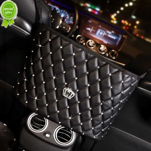 Ny Bling Crown Rhinestone Car Center Seat Storage Bag Diamond Leather Multifunktionell bilstol baksida