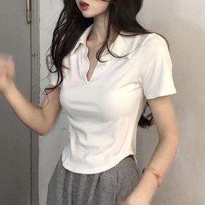 レディースポロスサマー韓国ファッションY2K Tシャツ女性セクシーなVネック日本語TシャツFEMMEスリムスキニーポロシャツ女性COTS KOP TOPS