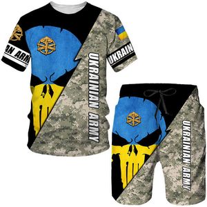 Herrspåriga ukrainska kamouflage 3D-tryckt T-shirt/shorts/Set Military Tracksuit Special Forces Clothing Men's Sportswear P230605