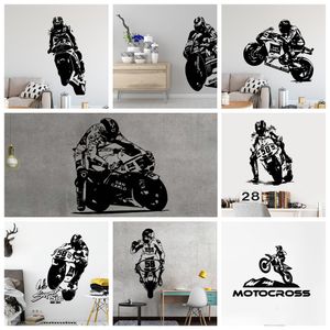 Grande 58 motocicleta decalque de parede vinil gp corrida motorista adesivo de parede para quarto de meninos garagem sala de jogos acessórios de decoração