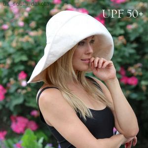 Summer Wide Brim Sun Hat Kvinnors vikbara resor Förpackningsbar hink hatt japansk UV Solskyddsmedel Bomull Linne Beach Hat Fisherman Hat L230523