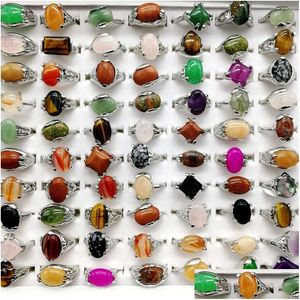 Band Rings Natural Rainbow 30 Pieces/Lot Gem Stone For Women Men Mix Bohemian Style Designs Couples Designer Jewelry Engagement Drop Dh4zy