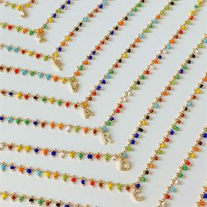 Pendant Necklaces Colorful Crystal Beads Zircon Alphabet Necklace Cute Girl Name Short Chain 2023 Charm Jewelry Holiday Gift