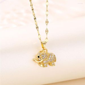 Pendant Necklaces Cute Sweet Zircon Inlaid Baby Elephant Elegant Gold Color Stainless Steel Women Female No Fade Neck Jewelry