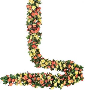 Dekoratif çiçekler 4 paket yapay gül asma çelenk 2.5m sahte ipek çiçek ile yeşil sarmaşık ile yapraklar