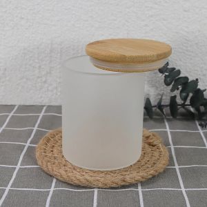 Simple sublimation blank 6oz candle jar tumbler straight with bamboo lid straight glass candy jar frosted tumbler for heat transfer