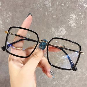 Armação de óculos de sol armação de óculos quadrado anti-azul claro óculos vintage unissex superdimensionado óptico metal transparente lentes transparentes