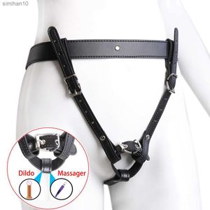 BDSM Keuschheit erzwungener Orgasmus verstellbarer Gürtel für Vibrator Dildo Leder Bondage Strap-on Harness Sexspielzeug für Frauen Paare L230518