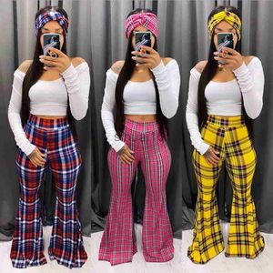 Women's Pants Capris ANJAMANOR Plaid Print High Waisted Flare Pants for Women 2020 Fashion Sexy Bell Bottom Pants Casual Trousers D91-CC26 J230605