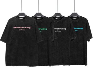 Tシャツの男性女性高品質のカジュアルTシャツトップスティールースウォッシュ古い明るい男性と女性のカップルファッションコットンショートスリーブレターTシャツ