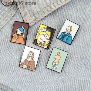 Pins Brooches Cartoon character portrait Enamel alloy brooch Cartoon Mona Lisa Van Gogh portrait brooch badge T230605