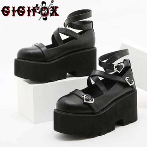 Boots Goth Black Fashion Summer Shoes Pumpar Big Size Ankle Strap Mary Janes Chunky Heels Platform Lolita Cosplay Shoes Women Z0605