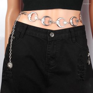 Belts Women Moon Star Punk Waist Belt Gold Silver Color Sun Pendant Adjustable Chain Ladies Dress High Clothes Accessories